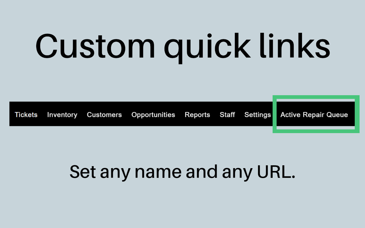 Custom quick links are added alongside the main navigation bar at the top of the site.